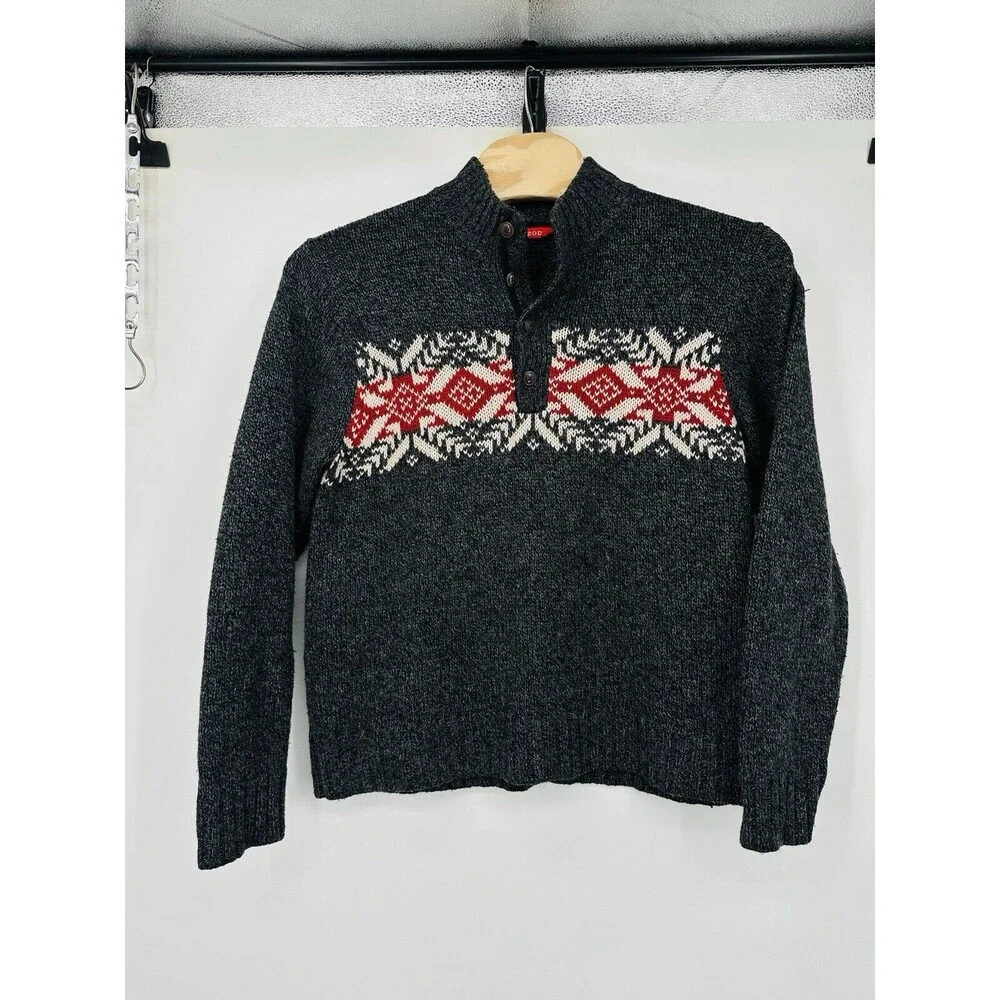 Izod Men's Sweater 1/4 zip Large Snowflake/Christmas Carbon Htr Size L see note